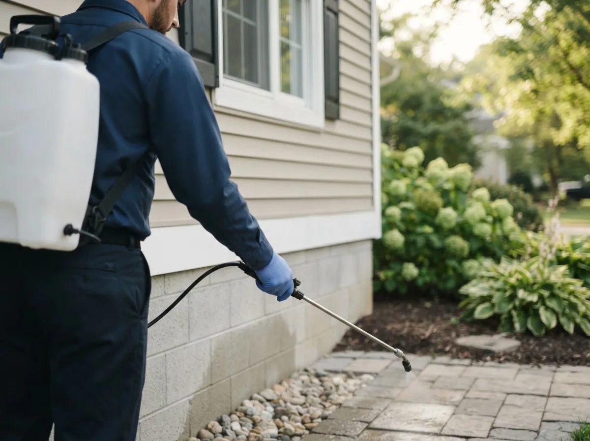 Pest control technician inspecting a home in Range, AL